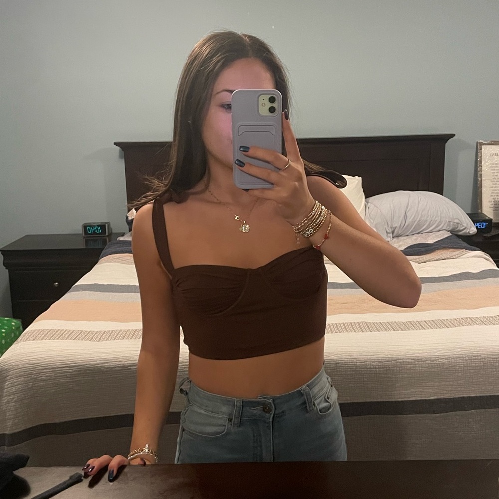 Adika Brown Tie Strap Crop Tank